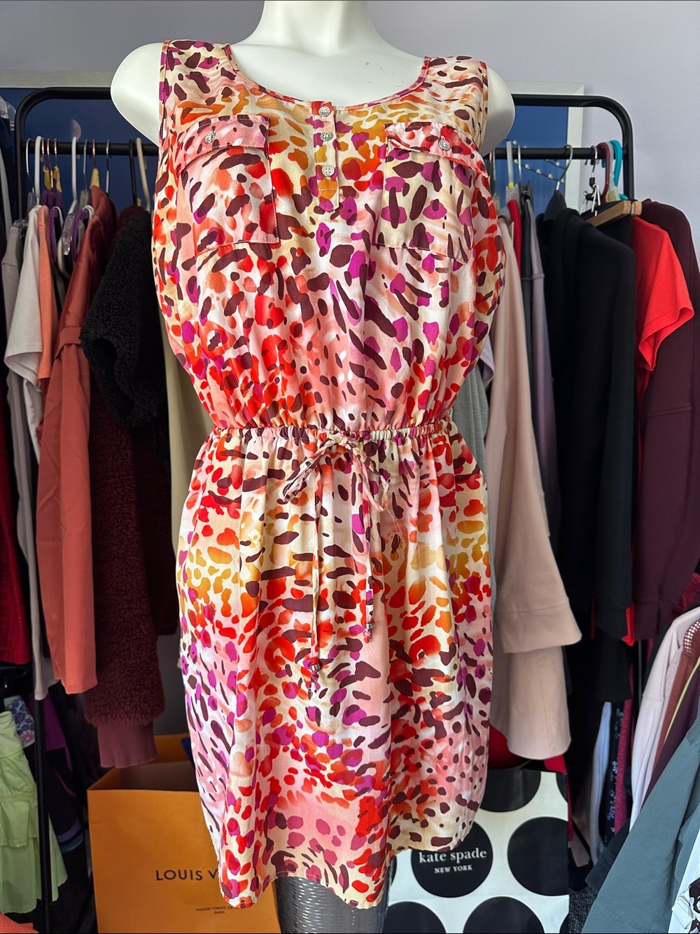 Guess Multicolor Sleeveless Drawstring Waist Dress